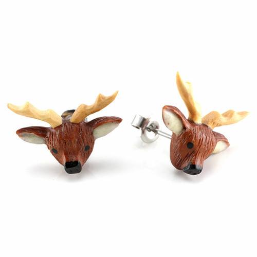 Deer Stud Earrings by Urban Star Organics Earrings 20 gauge Sabo Wood