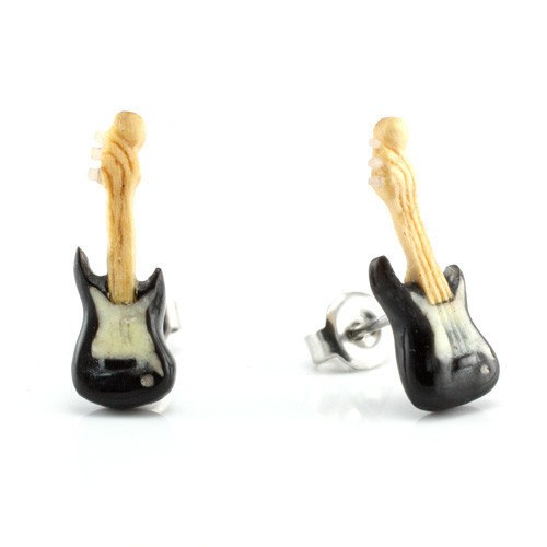 Electric Guitar Stud Earrings by Urban Star Organics Earrings 20 gauge Black Horn