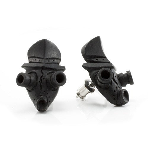 Gas Mask Stud Earrings by Urban Star Organics Earrings 20 gauge Arang Wood