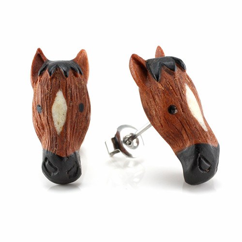 Horse Moji Stud Earrings by Urban Star Organics Earrings 20 gauge Sabo Wood