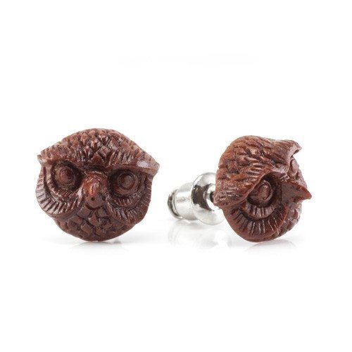 Mr. Owl Stud Earrings by Urban Star Organics Earrings 20 gauge Sabo Wood