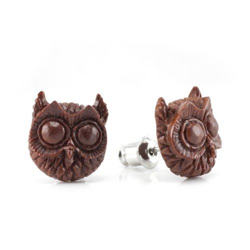 Night Owl Stud Earrings by Urban Star Organics Earrings 20 gauge Sabo Wood