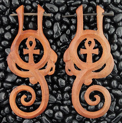 Nouveau Ankh Stirrup Earrings by Urban Star Organics Earrings 16/14 gauge Sabo Wood