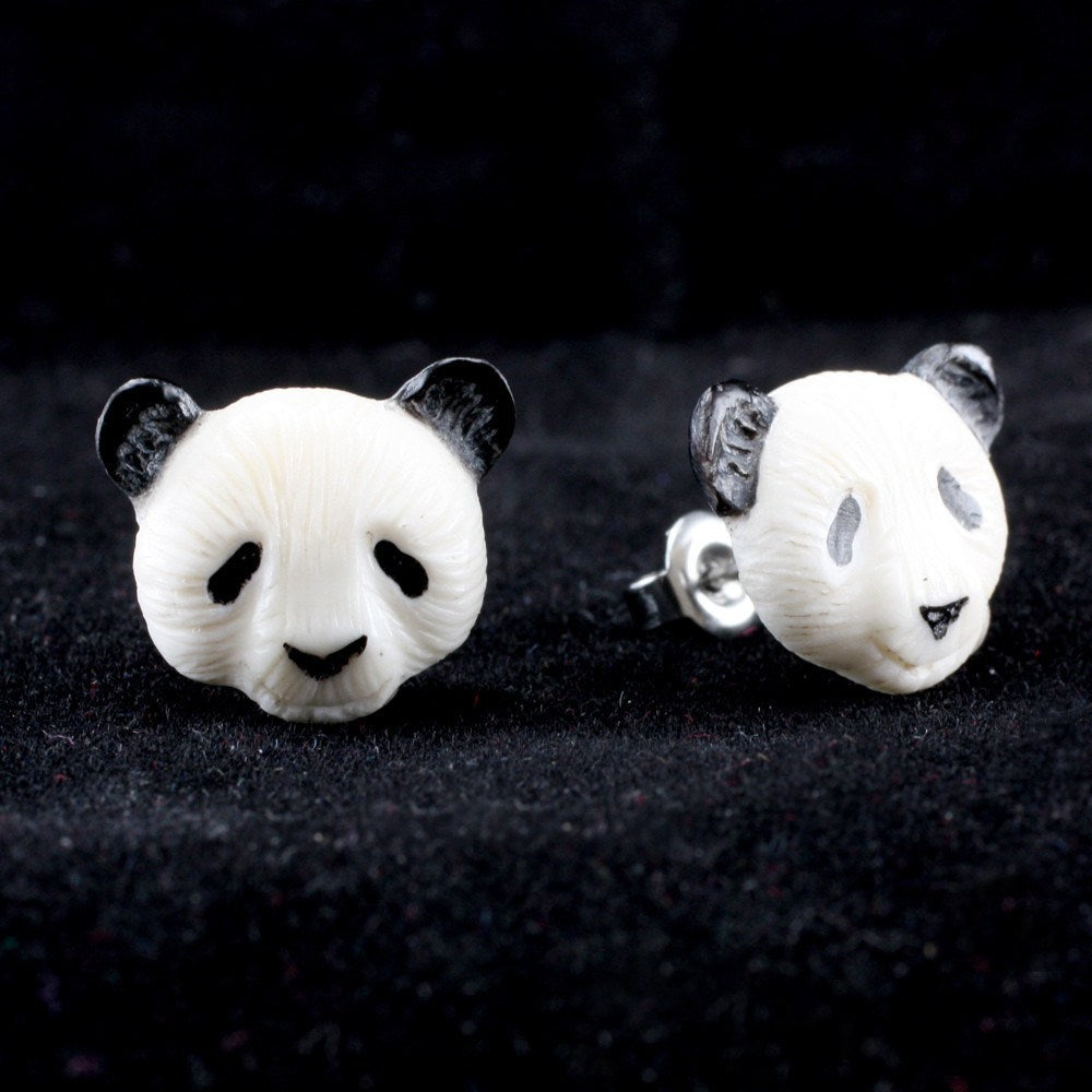 Panda Stud Earrings by Urban Star Organics Earrings 20 gauge Bone