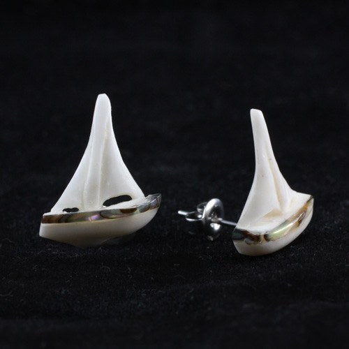 Sailboat Stud Earrings by Urban Star Organics Earrings 20 gauge Bone