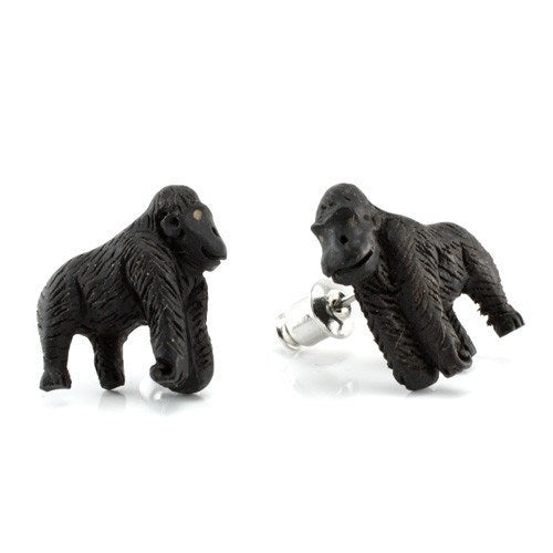 Silverback Gorilla Stud Earrings by Urban Star Organics Earrings 20 gauge Arang Wood