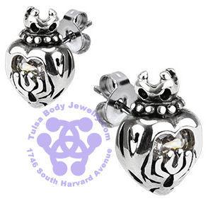 Sacred Heart Stainless Stud Earrings Earrings 22 gauge Stainless Steel