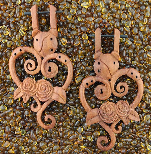 Victorian Rose Stirrup Earrings by Urban Star Organics Earrings 16/14 gauge Sabo Wood