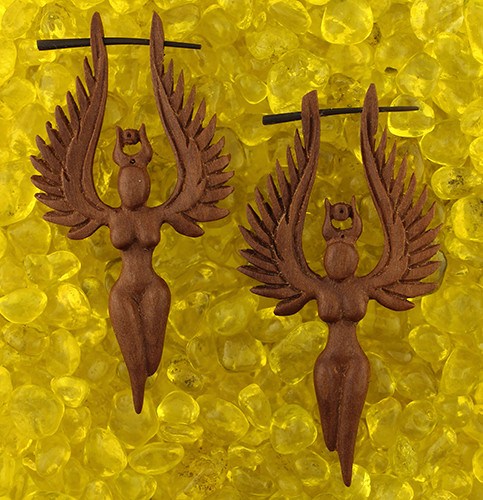 Winged Goddess Stirrup Earrings by Urban Star Organics Earrings 16/14 gauge Sabo Wood