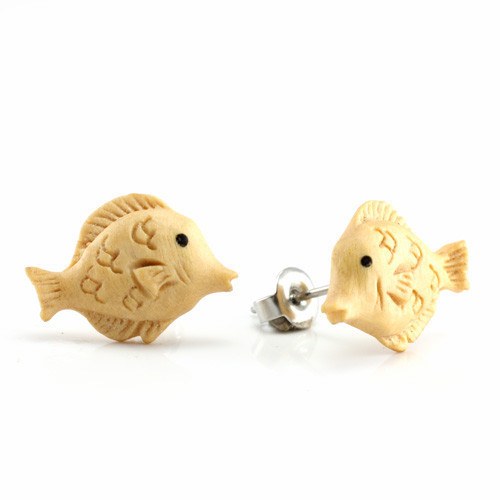 Yellowfish Stud Earrings by Urban Star Organics Earrings 20 gauge Crocodile Wood
