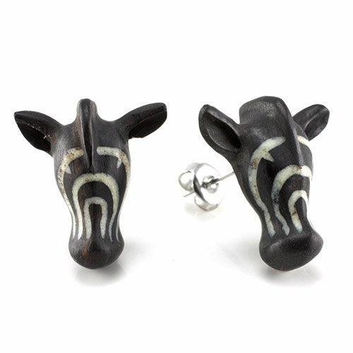 Zebra Moji Stud Earrings by Urban Star Organics Earrings 20 gauge Black