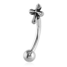 Cross Stainless Eyebrow Barbell Eyebrow 16g - 5/16" long (8mm) Stainless Steel