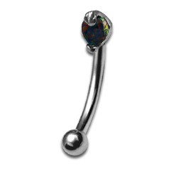 Prong-set 3mm Opal Stainless Eyebrow Barbell Eyebrow 16g - 5/16" long (8mm) Black