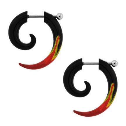 Flaming Fake Spirals Fake Plugs 18 gauge Black