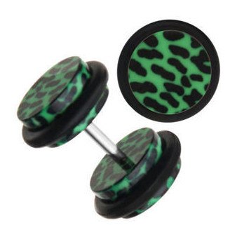 Green Leopard Fake Plugs Fake Plugs 18g - 1/4" long (6mm) Green