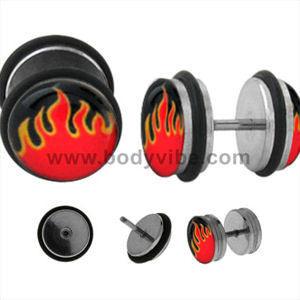 Red Flame Fake Plugs Fake Plugs 18g - 1/4" long (6mm) Stainless Steel