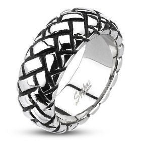 Stainless Basket Weave Ring Finger Rings  