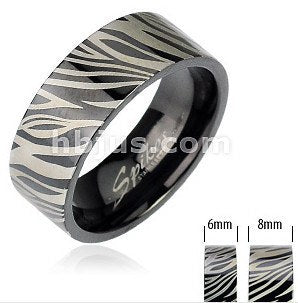 Stainless Black Zebra Print Ring Finger Rings  