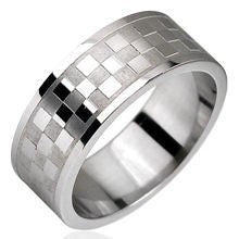 Stainless Checker Pattern Ring Finger Rings  