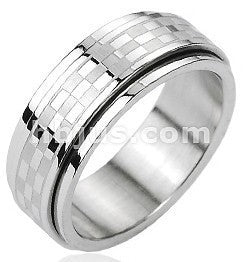 Stainless Checkered Spinner Ring Finger Rings  
