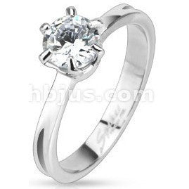 Stainless Classic CZ Solitaire Ring Finger Rings  