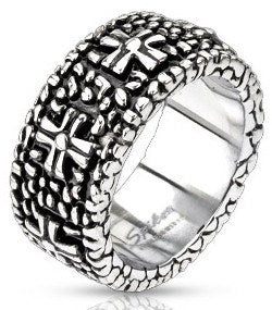 Stainless Continuous Pebbles & Crosses Ring Finger Rings  