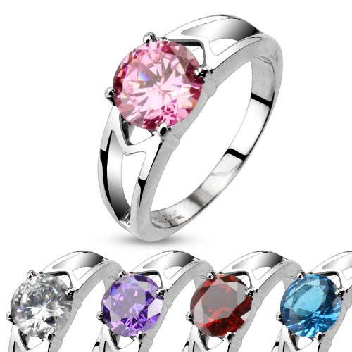 Stainless CZ Prong-set Hollow Ring Finger Rings  