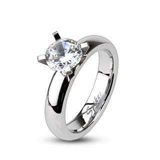 Stainless CZ Solitaire Prong-set Ring Finger Rings  