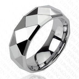 Tungsten Faceted Drop Down Edge Ring Finger Rings  
