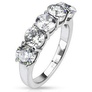 Stainless Five Oval CZ Prong-set Ring Finger Rings  