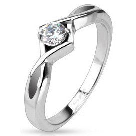 Stainless Knotted Frame CZ Solitaire Ring Finger Rings  