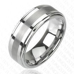 Tungsten Matte Finish Center Stripe Ring Finger Rings  