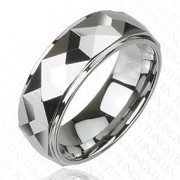 Tungsten Multi-Faceted Prism Design Ring Finger Rings  