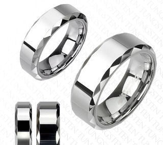 Tungsten Multi-Faceted Prism Edge Ring Finger Rings Size 6 (6mm wide) Tungsten Carbide