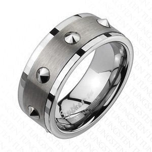 Tungsten Multi Spike Brushed Center Ring Finger Rings Size 12 (9mm wide) Tungsten Carbide