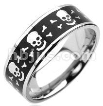 Stainless Black Skull & Crossbones Ring Finger Rings  