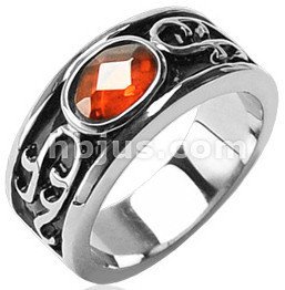 Stainless Synthetic Amber Stone Ring Finger Rings  