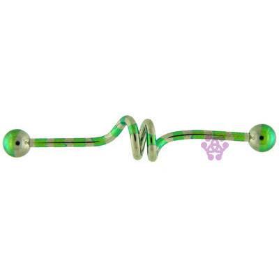 14g Green Striped Corkscrew Industrial Barbell Industrials 14g - 1-1/2" long (38mm) Stainless Steel