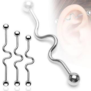 14g Wavy Industrial Barbell Industrials 14g - 1-1/4" long (32mm) - 5mm balls Stainless Steel