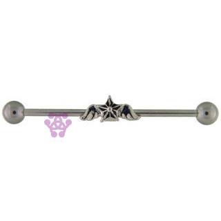14g Winged Star Industrial Barbell Industrials 14g - 1-1/2" long (38mm) Stainless Steel