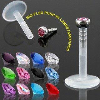 14g Bioflex Push-in Microgem Labret | Tulsa Body Jewelry