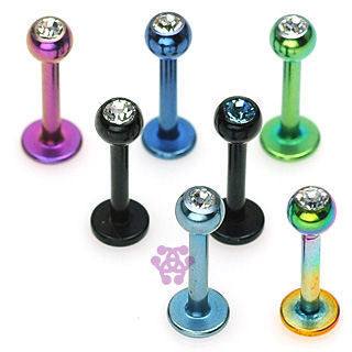 16g PVD Coated CZ Labret Labrets 16g - 5/16" long (8mm) - 3mm ball Blue