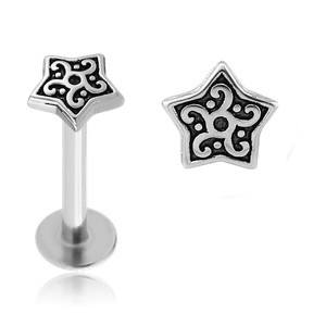 16g Fancy Star Stainless Labret Labrets 16g - 5/16" long (8mm) Stainless Steel