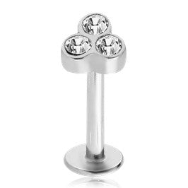 16g Triple CZ Stainless Labret Labrets 16g - 5/16" long (8mm) Clear