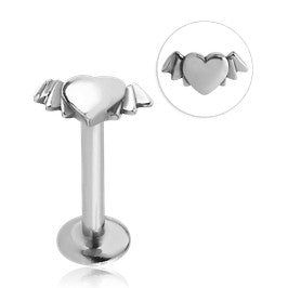 16g Winged Heart Stainless Labret Labrets 16g - 5/16" long (8mm) Stainless Steel