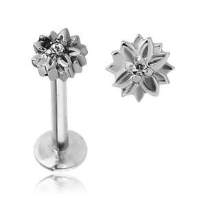 16g CZ Flower Stainless Labret Labrets 16g - 5/16" long (8mm) Stainless Steel