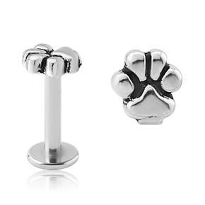 16g Paw Print Stainless Labret Labrets 16g - 5/16" long (8mm) Stainless Steel