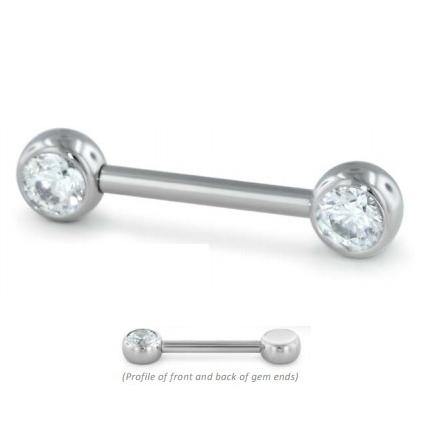 Threadless Nipple Barbell w/ Side-set Gems by NeoMetal Nipple Barbells 14g - 3/8" long (9.5mm) - 4mm balls CZ - Cubic Zirconia