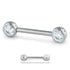 Threadless Nipple Barbell w/ Side-set Gems by NeoMetal Nipple Barbells 14g - 3/8" long (9.5mm) - 4mm balls CZ - Cubic Zirconia