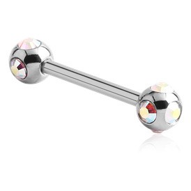 Multi-CZ Stainless Nipple Barbells Nipple Barbells 14g - 5/8" long (16mm) - 5mm balls Opalescent